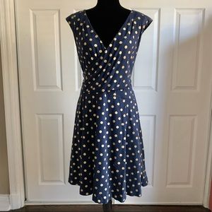 Maeve Navy and Gold Polka Dot A-line Dress